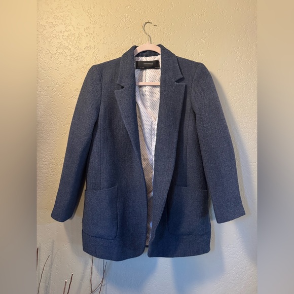 Zara Basic Collection Blue Textured Blazer – Size Medium - Picture 1 of 3